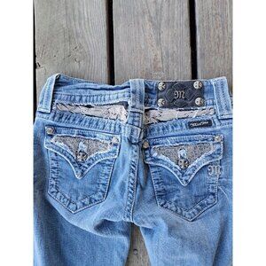 Miss Me Jeans Boot Cut Embellished Rhinestone Low Rise Bling Dark Wash Denim 25